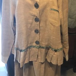 Taylor G Linen Skirt Long Elastic Waist & Jacket 2 Pc Set Boho 1X